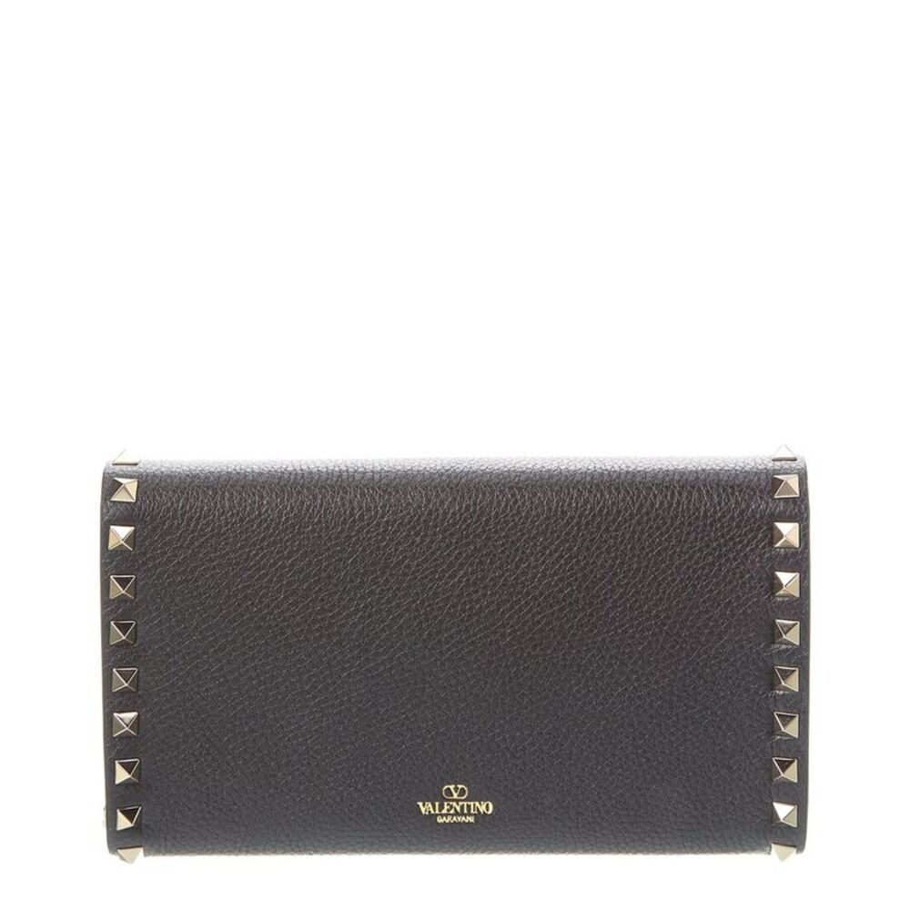 Valentino Rockstud Grainy Leather Wallet On Chain, Black - Picture 2 of 5